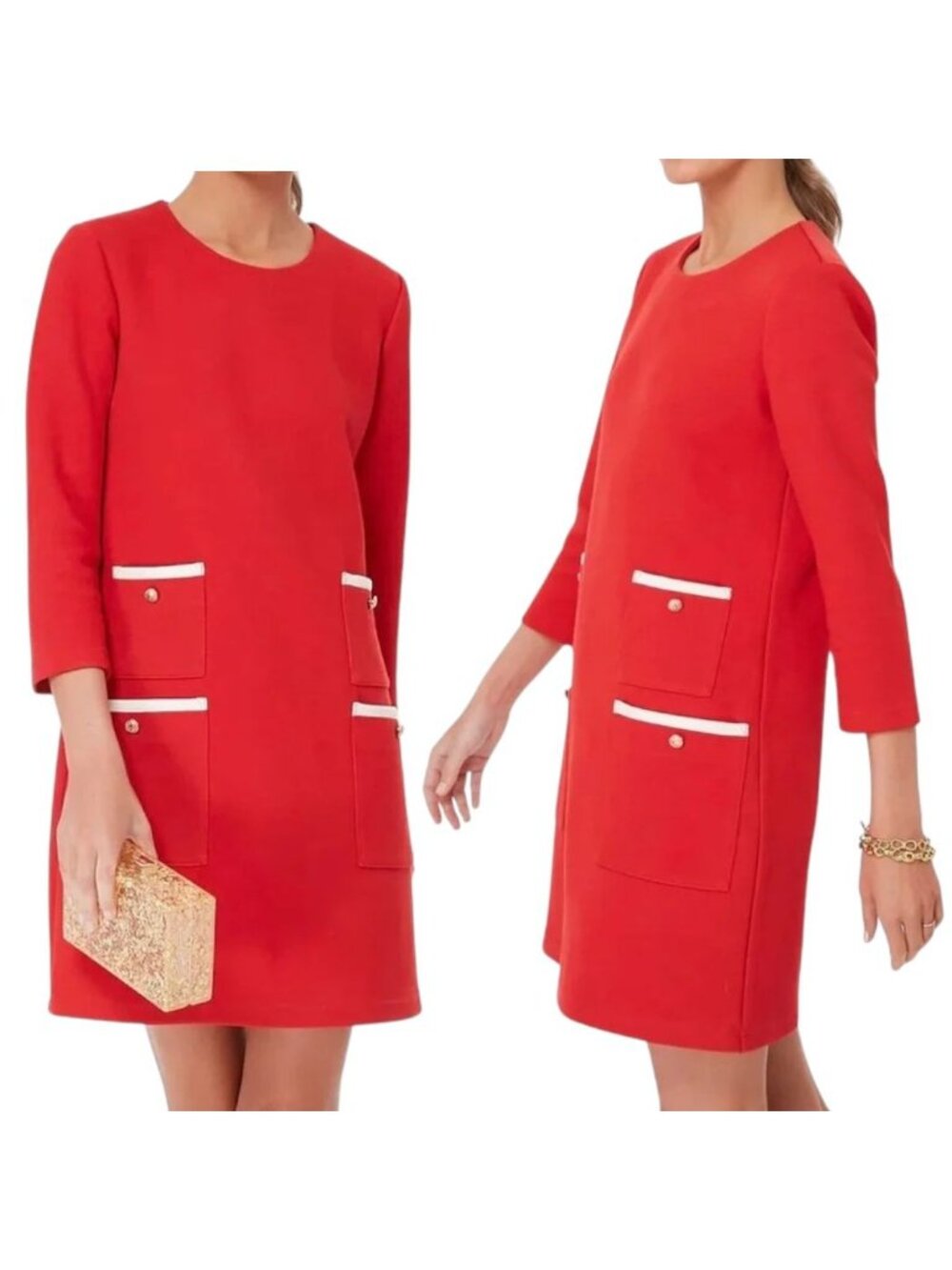 Tuckernuck Francoise Mod Mini Dress Red XXS NWT 60s Shift Gold Button Pockets